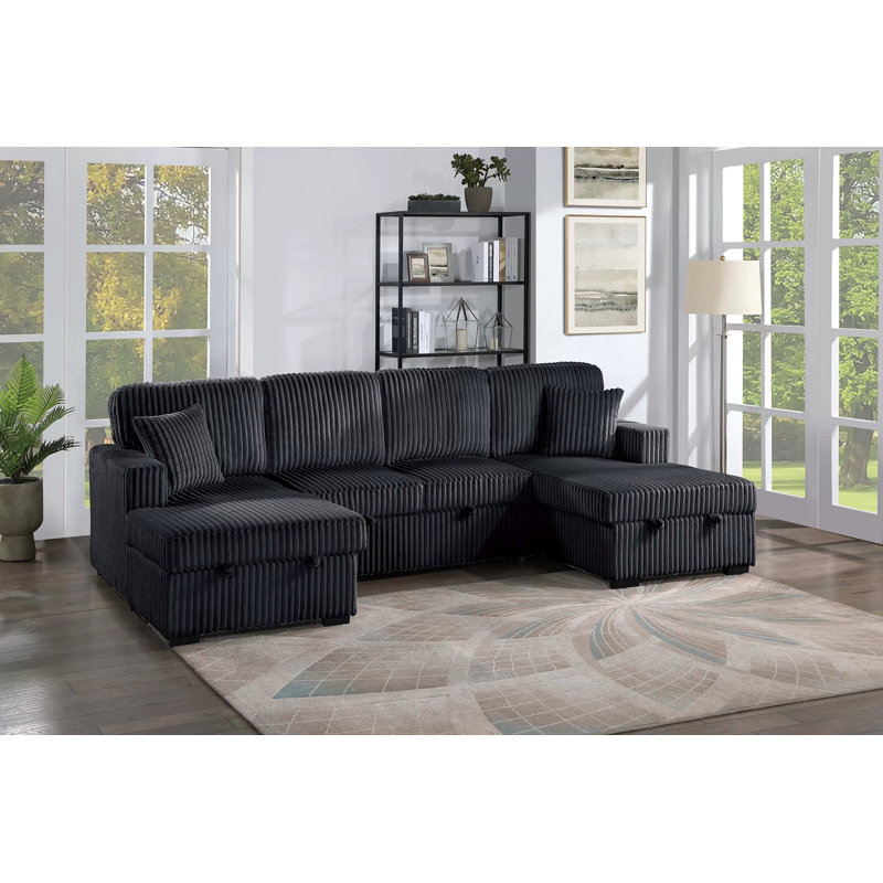 Whitney 3-Piece Convertible Sectional, Black Corduroy