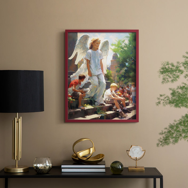 Religious Series CDLX, reproduction encadrée - bois massif, Rouge, H 21 po x l 17 po
