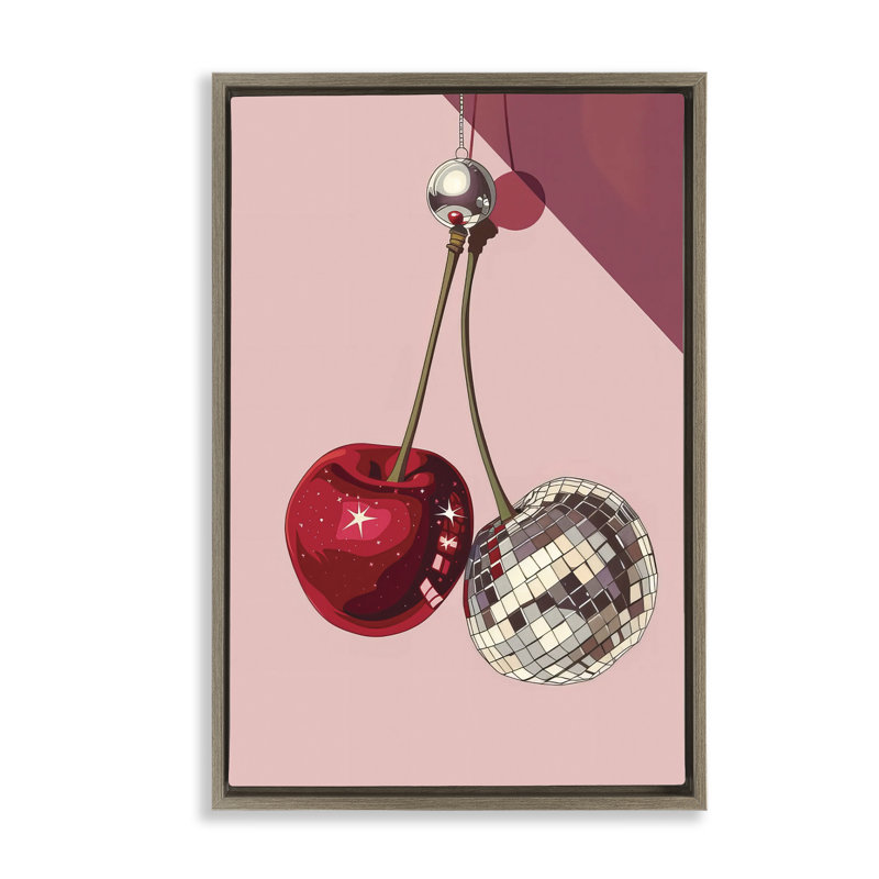 Cadre flottant éblouissant cerises disco, design par LSR Design Studio, H 31 po x l 21 po, Cadre flottant orme Montalcino