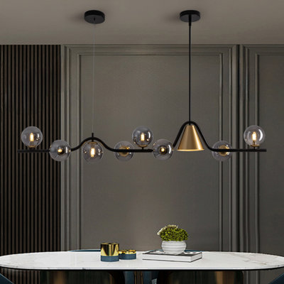 Lustre en verre 9 lumières suspendu pour îlot de cuisine noir