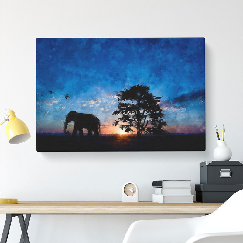 Elephant At Sunset - Wrapped Canvas, 50cm H x 76cm W x 3cm D