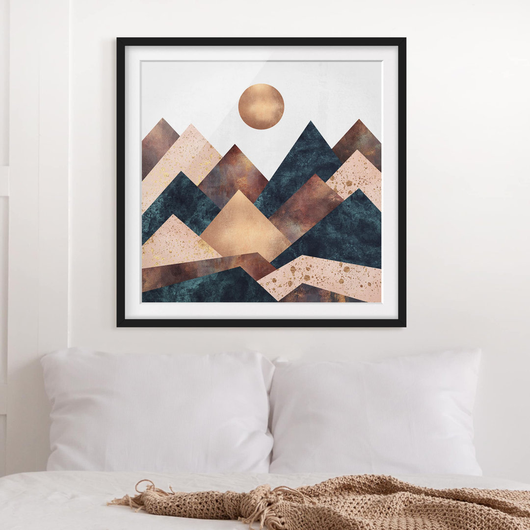 Gerahmtes Poster Geometric Mountains Bronze