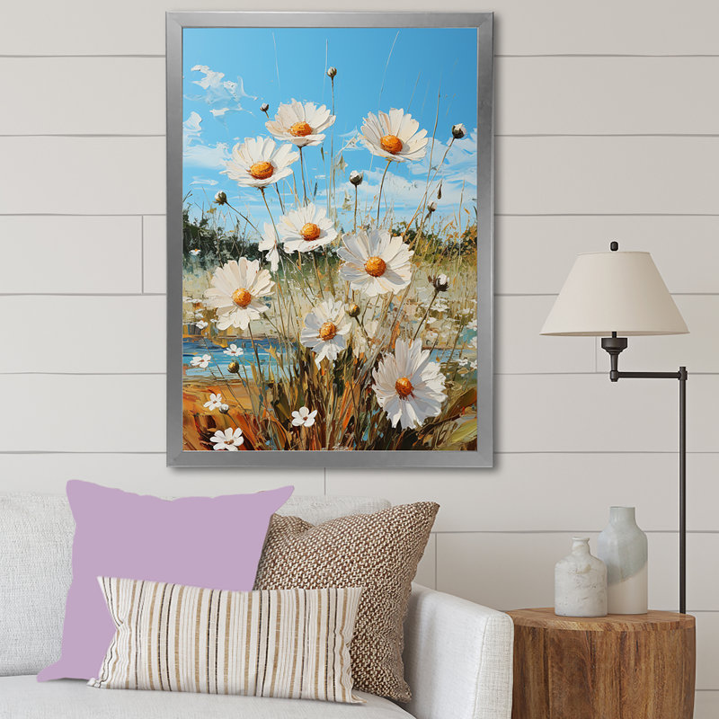 Daisy Dreamscape Flowers Field I, Cadre simple argenté, H 20 po x l 12 po x P 1 po