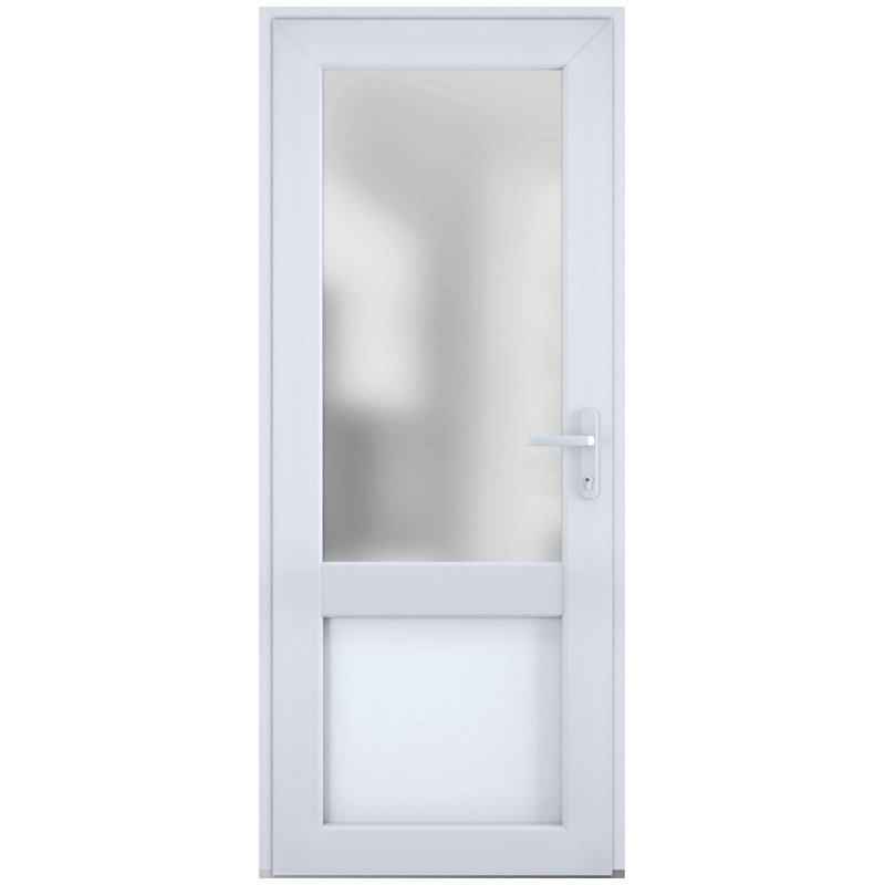 Front Exterior Prehung FiberGlass Door Frosted Glass Manux 8422 White Silk Office Commercial and Residential Doors Entrance Patio Garage-W36 x H80-Left-hand Inswing