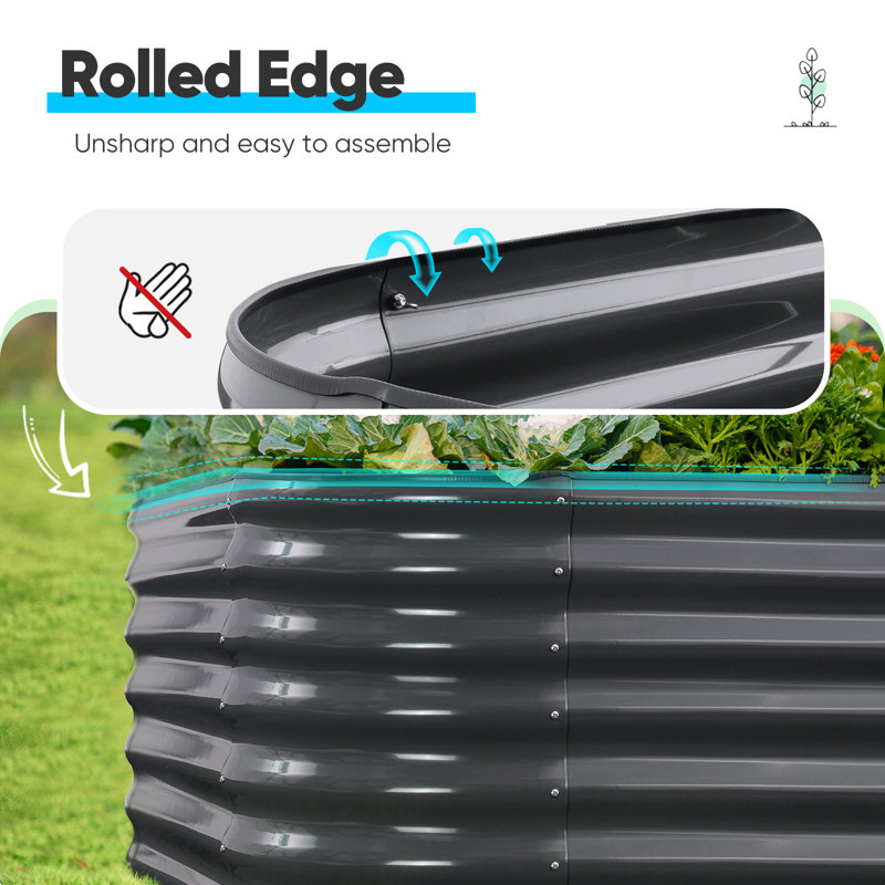 Metal Raised Garden Bed, 180x90x62cm