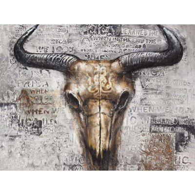 Crâne de taureau avec typographie - décor de toile Western encadré