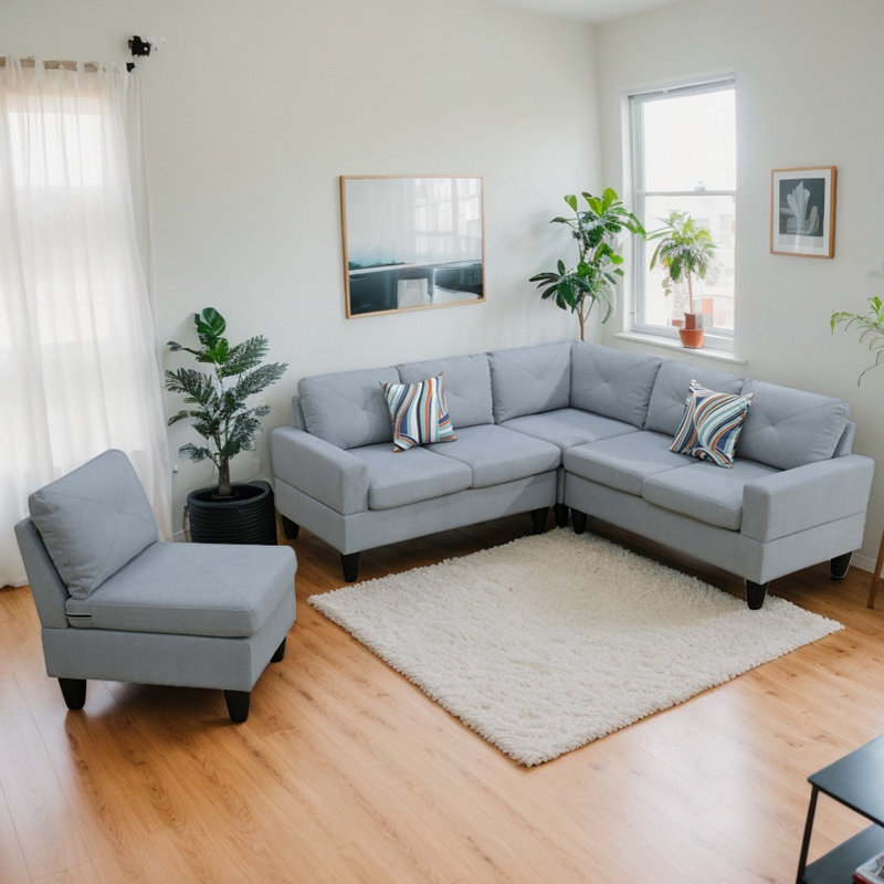 Modular Sectional Sofa Convertible L Shaped Sofa Couch 6 Seat Comfy Modular Sofa Couch For Living Room, Gray Fabric