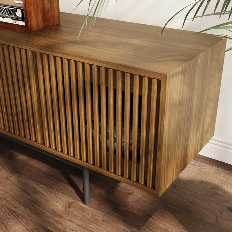 Mid-Century Modern TV Stand, Walnut, 21.26" H x 118" W x 18.89" D