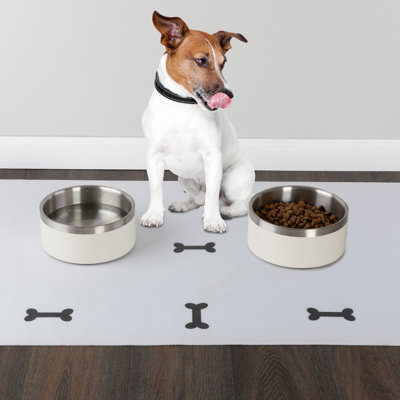 Gamelles PETMAKER en acier inoxydable - Gamelles pour chiens et chats - 2 bols antidérapants en métal - crème