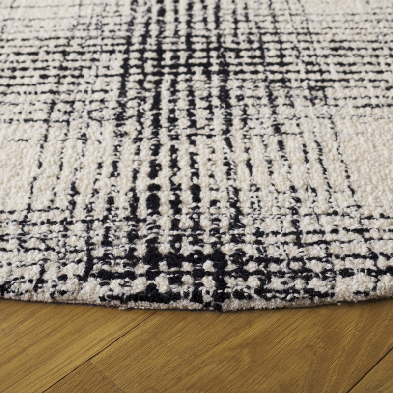 Cuda Ebony Hand Tufted Wool & Cotton Geometric Rug, Round 6'