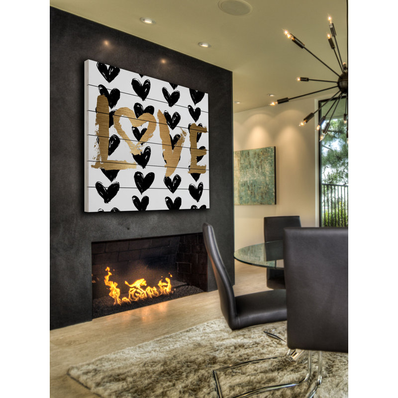 « Black Hearts », reproduction d’art textuel sur bois sans cadre, H 32 po x l 32 po x P 1,5 po