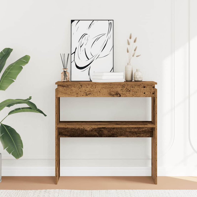 Console avec rangement compact en bois d'ingénierie, H 31,5 po x l 31,5 po x P 11,8 po, Brown oak
