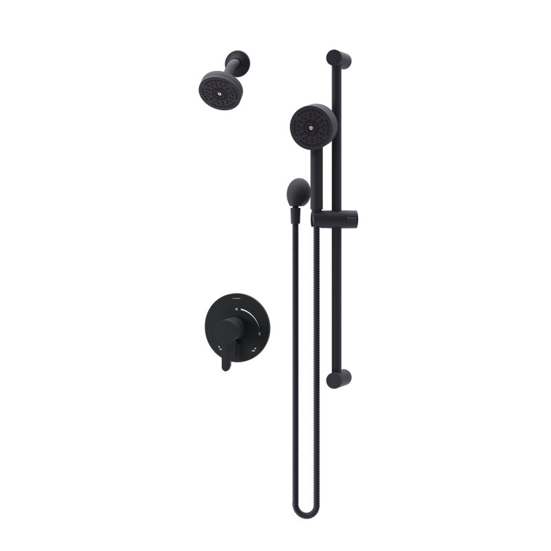 Ensemble de garniture de robinet de douche à poignée simple avec jet manuel et inverseur intégré Solari, Noir mat