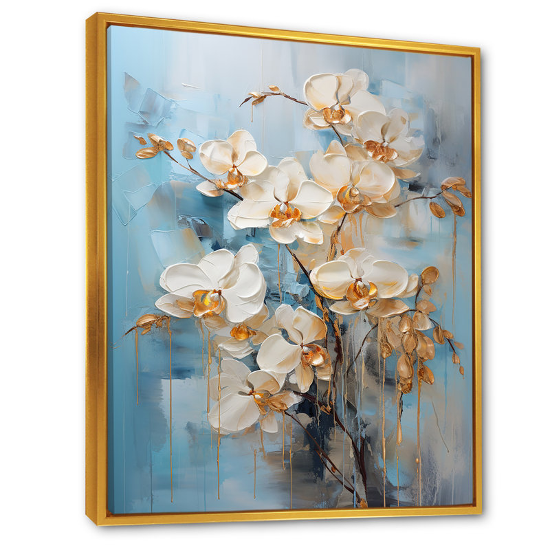 Orchidées beiges et dorées Simplicity VII, H 32 po x l 24 po x P 1 po, Cadre flottant doré