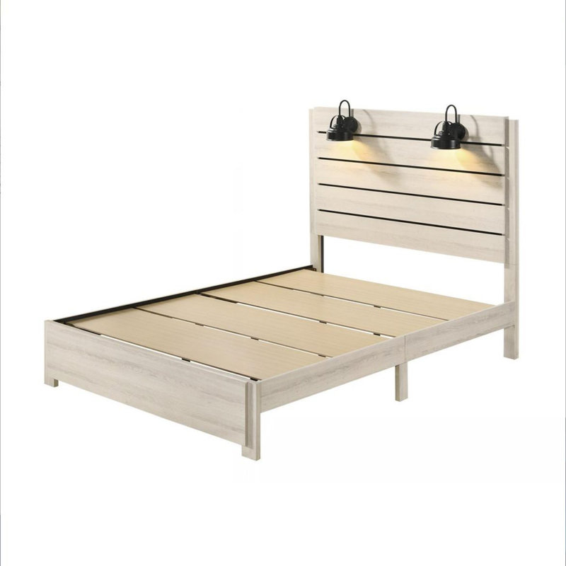 Lit plateforme à profil bas Hanrietta, Blanc antique, Double
