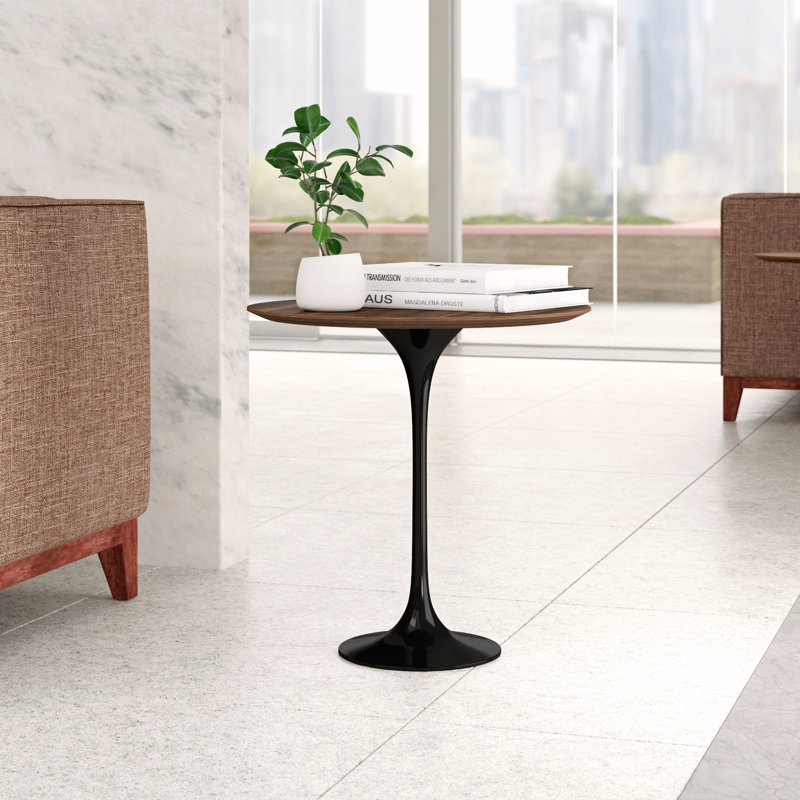 Marble Top End Table, Walnut, White Gloss