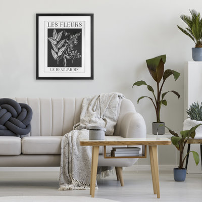 Reproduction sous verre encadrée noire et blanche Les Fleurs, design par Lux + Me Designs