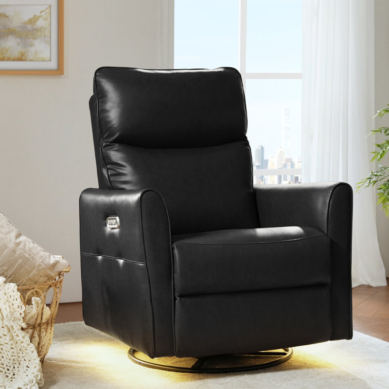 Tonisia Modern Faux Leather Dual Motor Power Swivel Recliner with Adjustable Power Headrest, Black