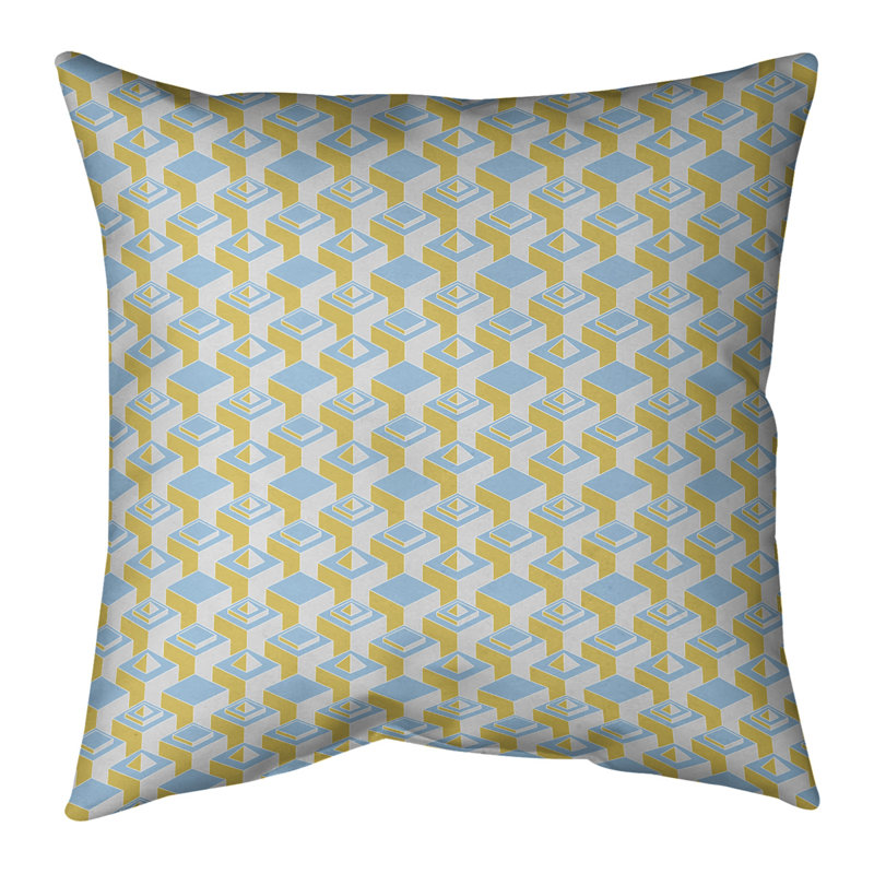 Housse de coussin Skyscrapers, 18" x 18", Jaune clair / sarcelle, Polyester filé