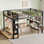 Grand cadre de lit mezzanine avec garde-robe, lit mezzanine en métal avec tablettes de rangement et panneau perforé, noir-327829127
