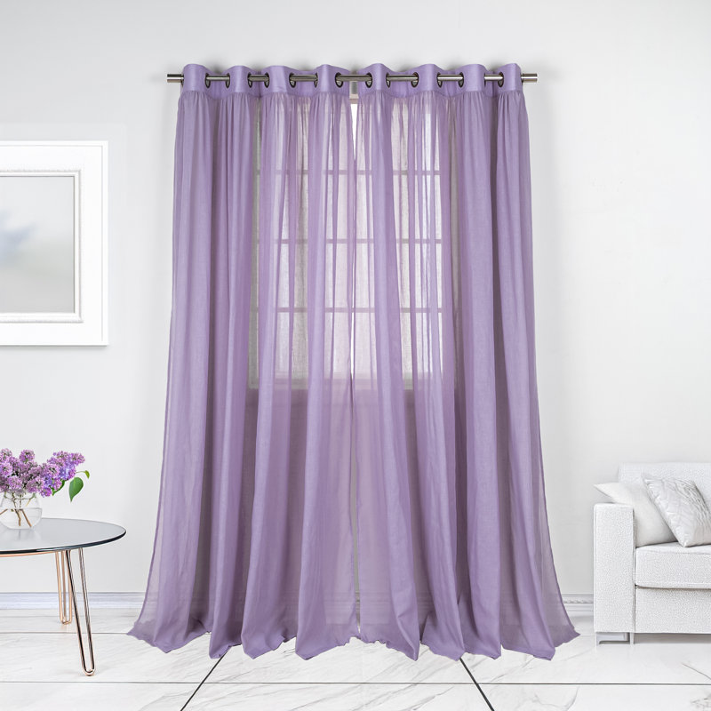 Gathered Linen-Textured Grommet Semi-Sheer Curtains (Set Of 2), Lilac, 52" W x 84" L