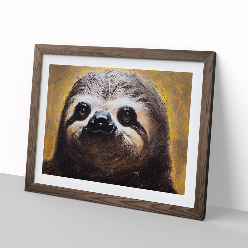 Striking Sloth - Single Picture Frame Painting, 46cm H x 64cm W x 2cm D, Walnut