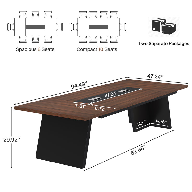 Table de conférence de 8 pi, table de réunion pour 8 à 10 personnes, Noyer
