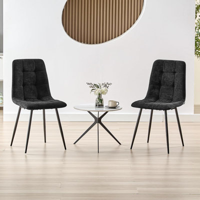 Linen Upholstered Dining Chairs with High Back and Metal Legs