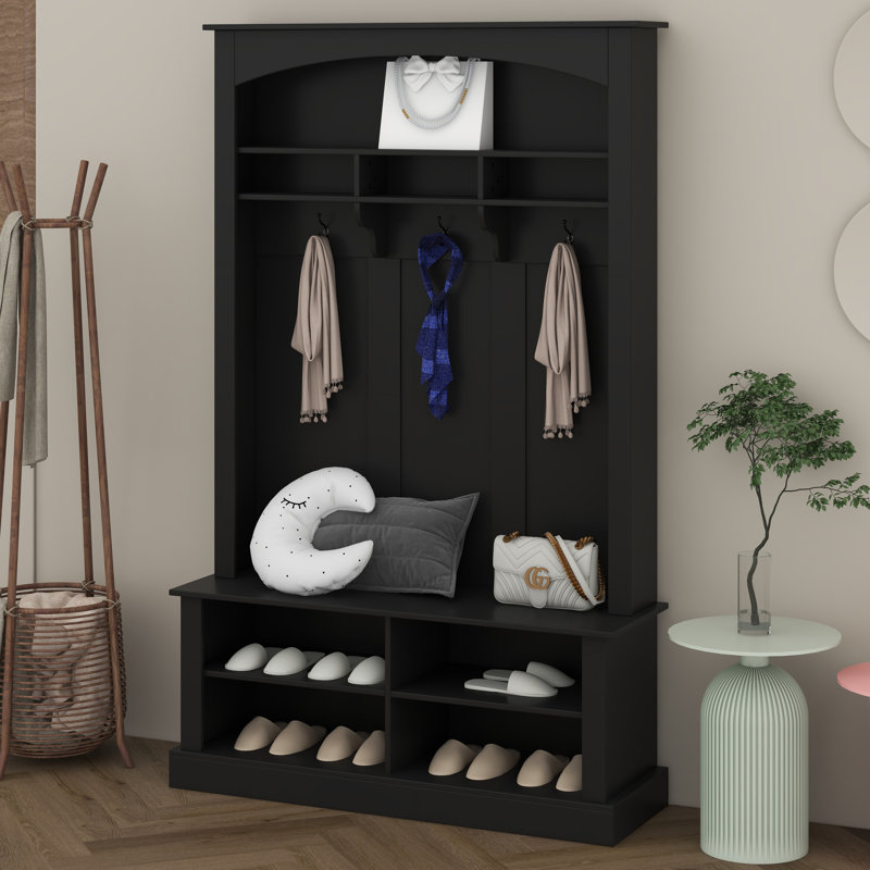 Portemanteau de 47,2 po de largeur avec banc et rangement pour chaussures, banc multifonctionnel avec 3 crochets de suspension et espace ouvert, portemanteau rectangulaire