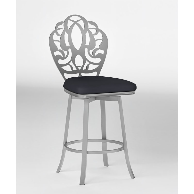 Elegant Laser Cut Memory Swivel Counter Stool in Satin Black
