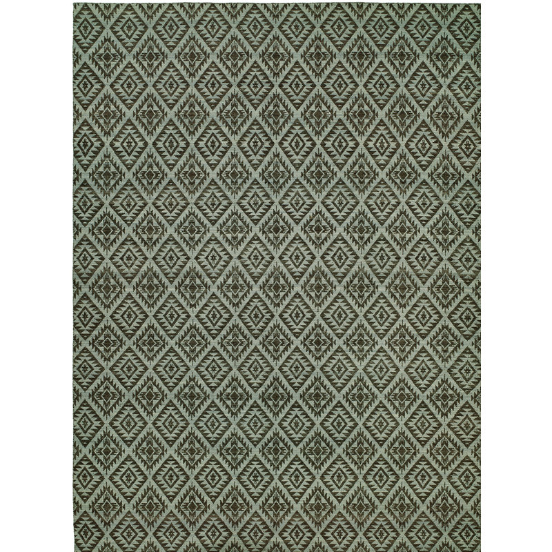 Wool Geometric Area Rug in Blue, Rectangle 9' x 12'