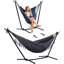 Hamac double portatif convertible 2 en 1 avec support inclus, hamac d'extérieur et support, breveté, gris foncé avec pampille-1165532334