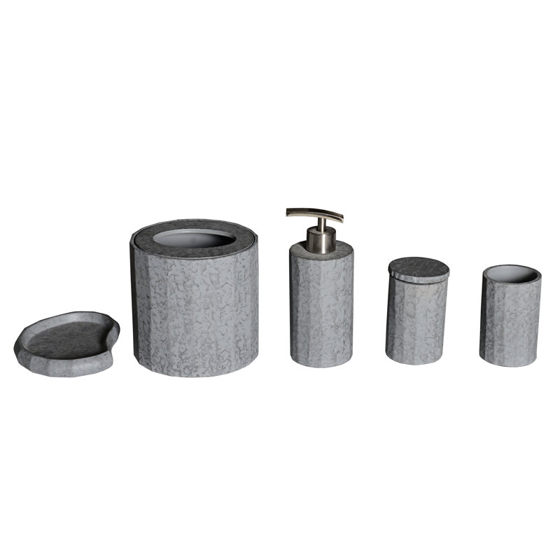 Gray Matte Concrete 5-Piece Bathroom Accessory Set