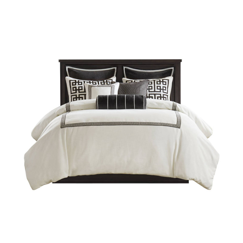 Ensemble de housse de couette de luxe pour grand lit 9 pièces avec broderie grecque