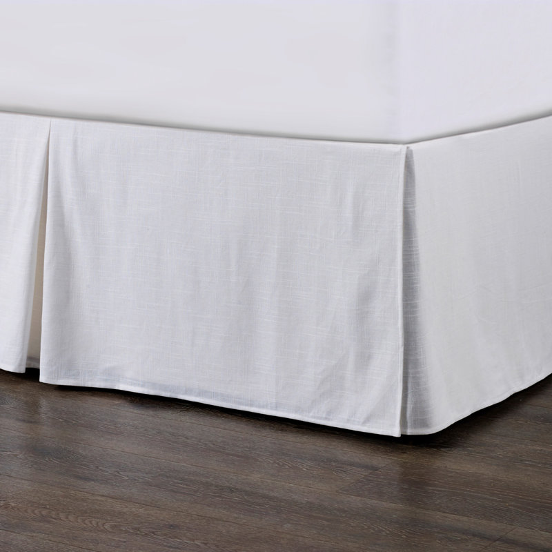 Hera Washed Linen Tailored Modern Rustic Chic 18 inch Bed Skirt, White, Queen