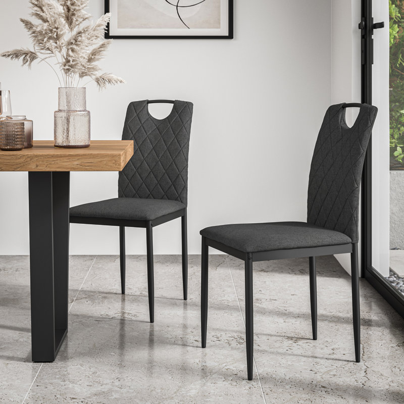 Marhill 18.1cm H Upholstered Side Chair, 6, Charcoal Fabric, Matte Black