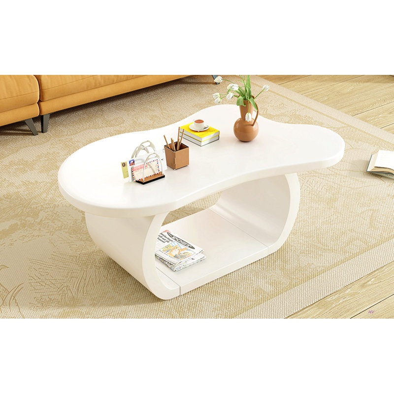 Table basse 39,3 "x 23,6" moderne avec plateau de 1,5 po d'épaisseur, table de bout de style irrégulier avec pieds courbés, table d'appoint au design unique avec bord arrondi pour le salon, appartement