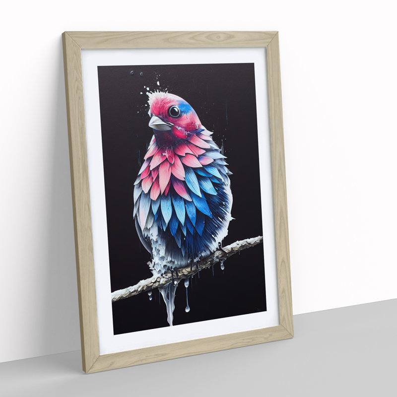 Bird Paint Drips No.4 - Wall Art, White, 64cm H x 46cm W x 2cm D, Oak