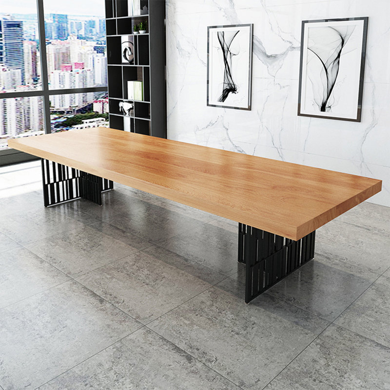 Table de conférence moderne en bois massif avec base à lattes, H 29,53 po x L 102,36 po x P 39,37 po