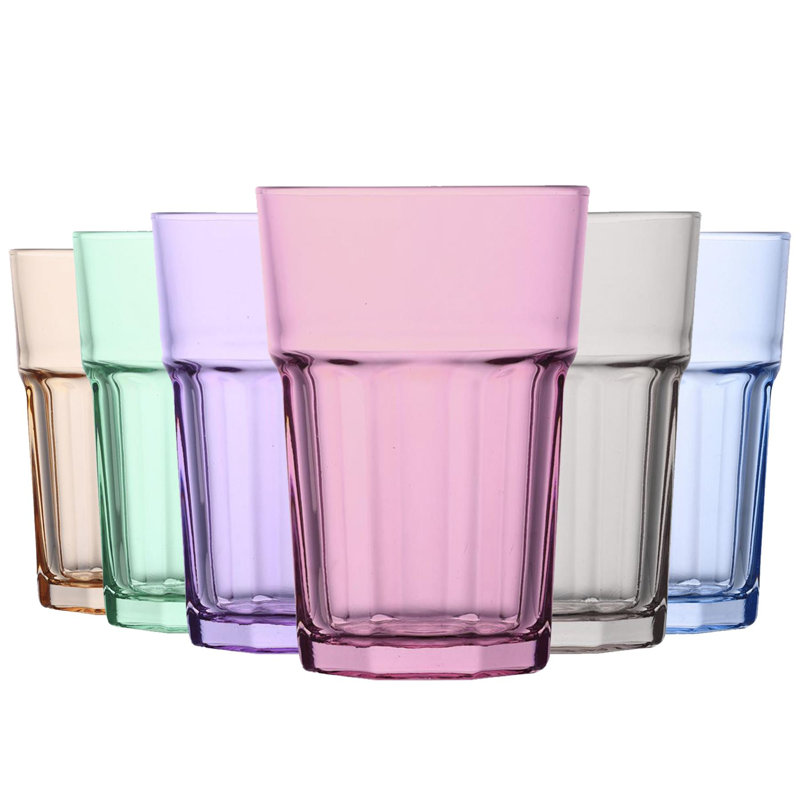 365ml Highball Glass, Green/Pink/Grey/Purple, 6