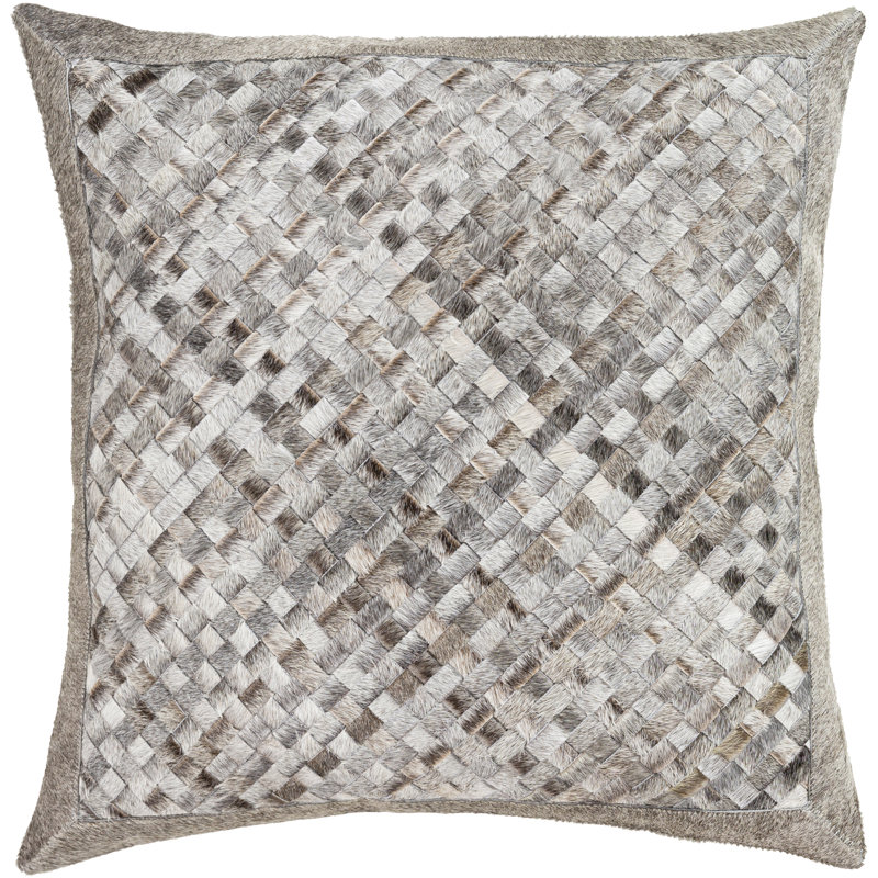 Cesta Geometric Leather/Suede Throw Pillow, Down, Black