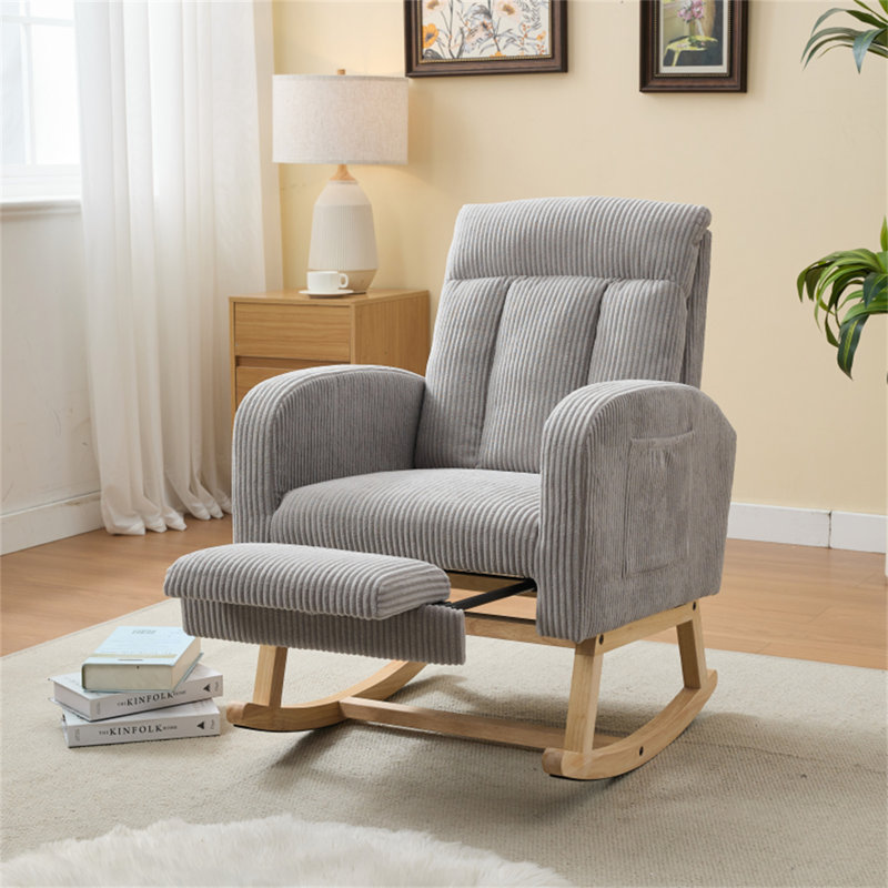 Chaise berçante moderne avec pieds en bois massif (fauteuil inclus)