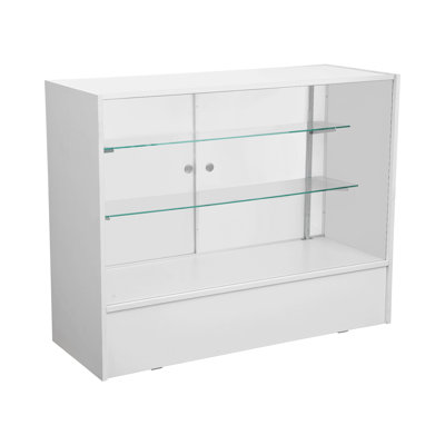 48" W x 18" D x 38" H - Illumination Full Vision Showcase ，Retail Glass Display Cabinet with Black Wood Frame & Adjustable Tempered Glass Shelf