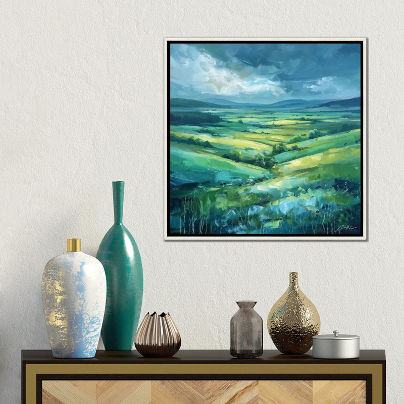 Irish Hills and Vallys - reproduction d'art murale encadrée, Blanc patiné, Reproduction encadrée sans passe-partout
