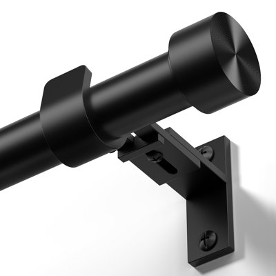 Black Curtain Rod 34-124 Inch, Heavy Duty Window Treatment Rods | Adjustable 1 Inch Drapery Rod, 65 lb Capacity, Extendable Brackets, Modern Solid Aluminum Finials, All Metal, Easy to Install