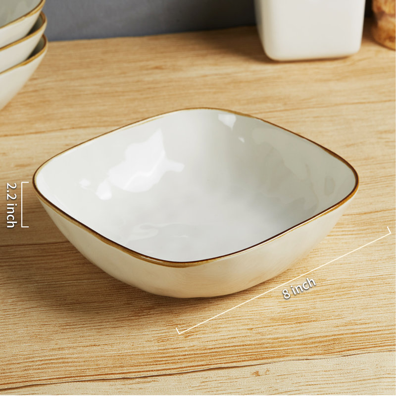 Grand bol à pâtes carré en grès de 8 po  (ensemble de 4), Blanc vanille