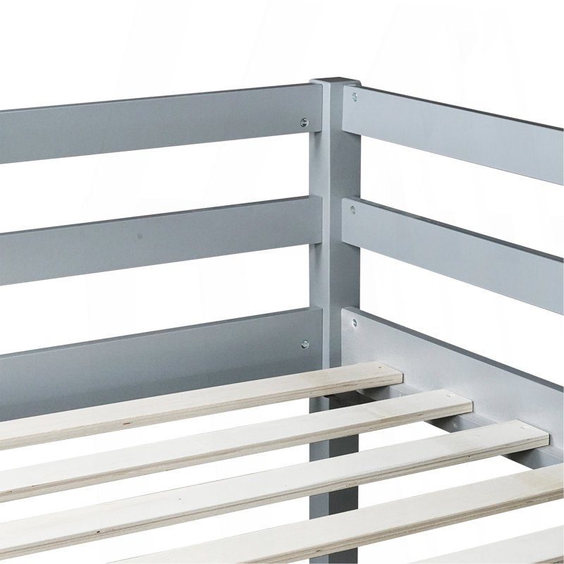 Full Rubber Wood Loft Bed With Ladder,Grey