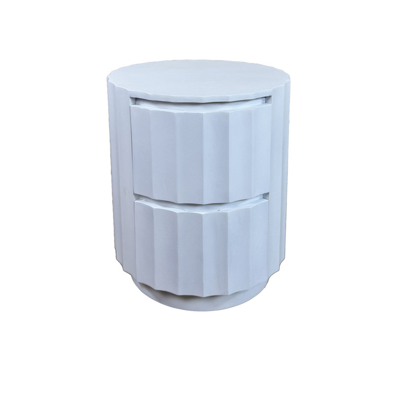 Elegant White 16" x 20.5" Scalloped Accent Table with Built-In Drawers, White