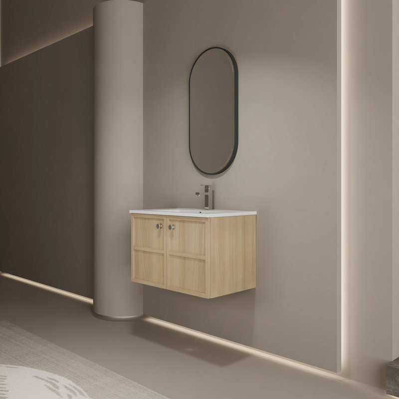 Lavabo de salle de bain mural en céramique 30 po, 2 portes à fermeture douce, contreplaqué, 30"