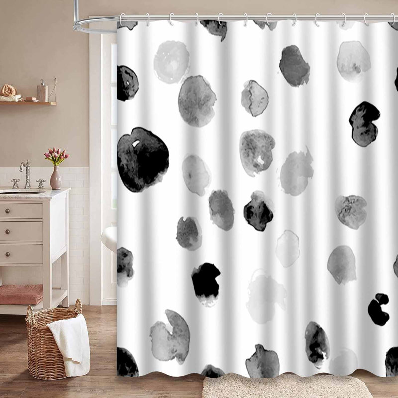 Rideau de douche abstrait à pois noirs avec 12 crochets, L 72 po x l 72 po